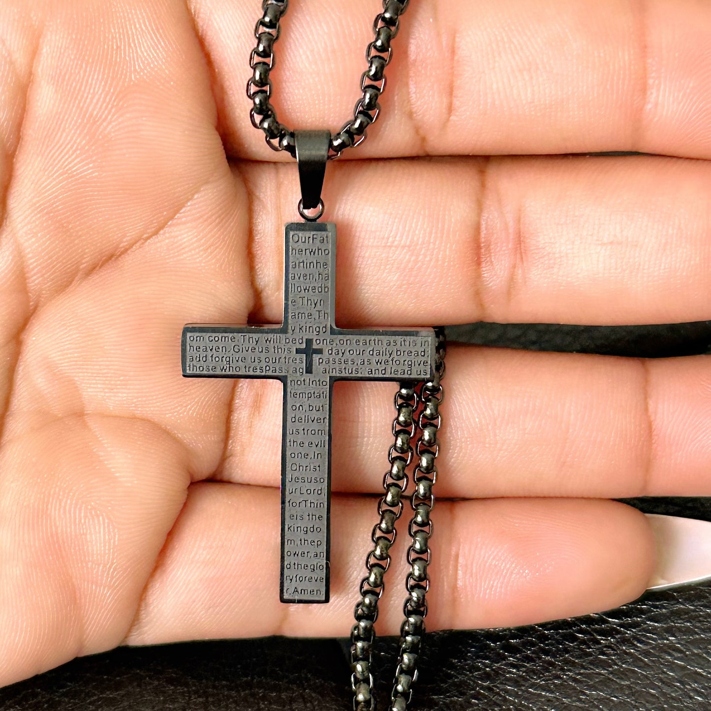 Black Our Father Prayer Cross